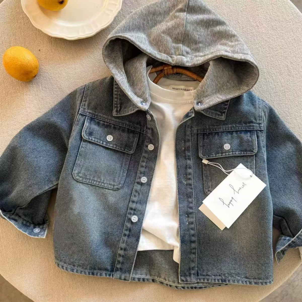 儿童春秋款牛仔外套2025春男童连帽牛仔帅气宝宝洋气夹克女童上衣