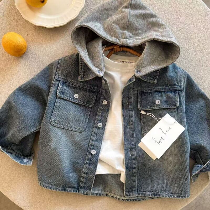 Children's Spring and Autumn Denim Jacket 2025 Spring Boys' Hooded Denim Stylish Baby Jacket Girls' Top Children's Spring and Autumn Denim Jacket 2025 Spring Boys' Hooded Denim Stylish Baby Jacket Girls' Top