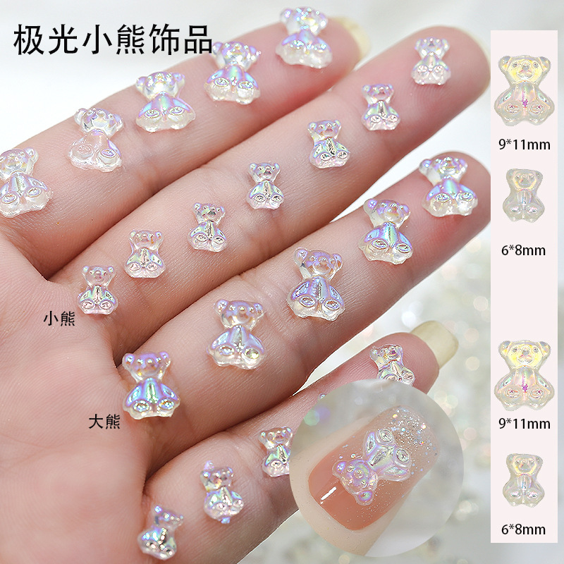 Nail Aurora bear jewelry wholesale internet celebrity new magic color cartoon cute resin three-dimensional all-Match nail accessories
