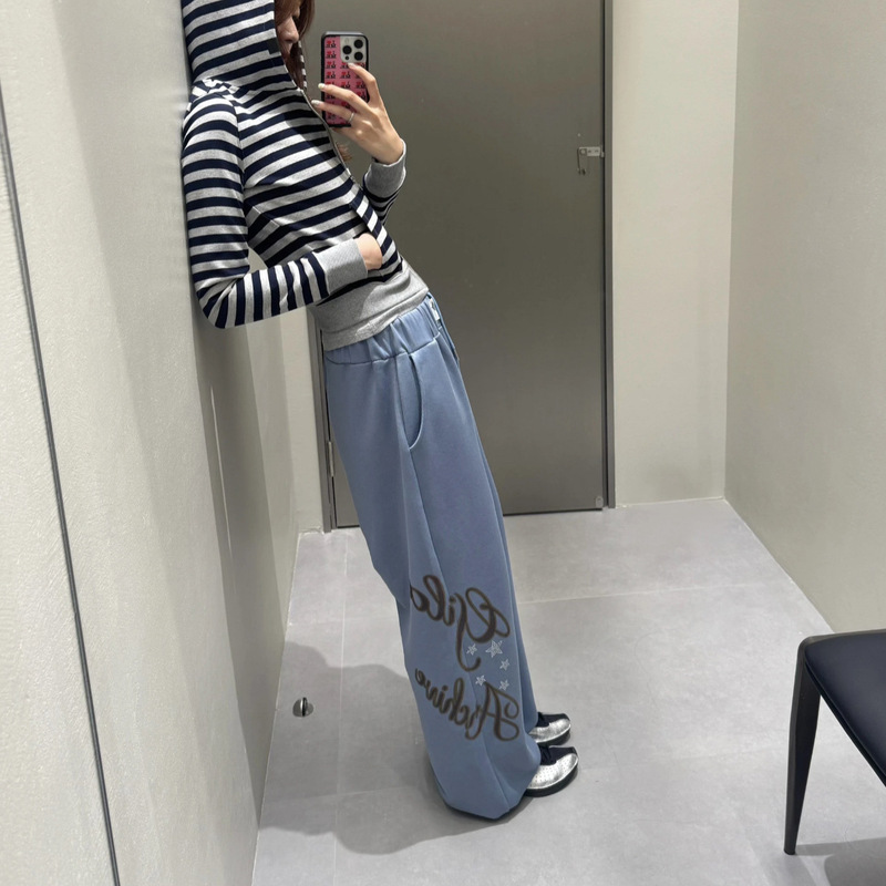 Crazy Archive Star Hot Diamond Letter Sweatpants Casual Loose Versatile Dance Drape Jennie Same Style Crazy Archive Star Hot Diamond Letter Sweatpants Casual Loose Versatile Dance Drape Jennie Same Style