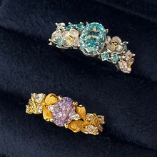 法式高级感椭圆锆石花朵戒指女小众独特个性精致时尚百搭指环戒子