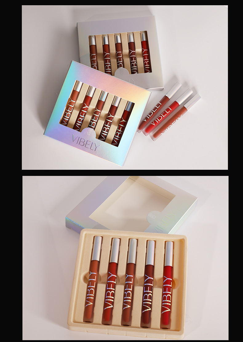 VIBELY Matte Air Lip Gloss Set, non-stick Cup Velvet Lip Gloss Five-piece Gift set for export undefined