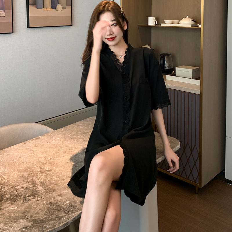 Pijamas de verano de mujer nuevo encaje temperamento sexy en línea alta simulación de seda vestido de dormir casero