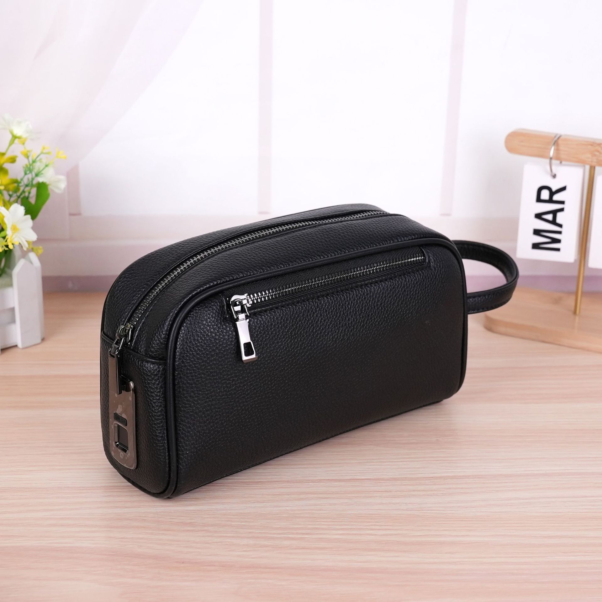 Men's Large Capacity Clutch Bag With Combination Lock Soft Leather Business Casual Style Multi Pocket Design Clutch & Wrist Bag_voghion.com