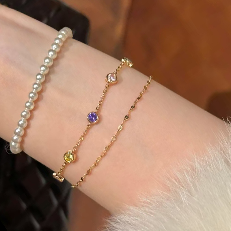 Bracciale doppio strato con strass per donna stile impilabile_voghion.com