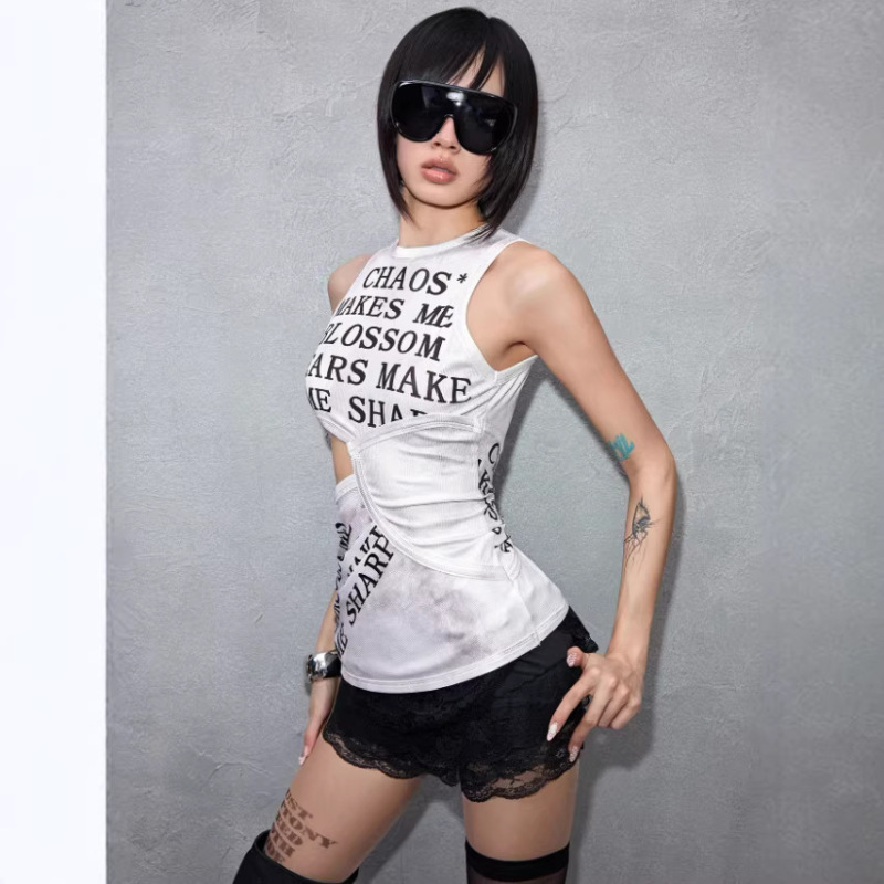 Summer New Fashion Slim-Fit Spicy Girl Niche Design Y2K English Print Tank Top Sleeveless Hollow-Out Sleeveless Top Summer New Fashion Slim-Fit Spicy Girl Niche Design Y2K English Print Tank Top Sleeveless Hollow-Out Sleeveless Top