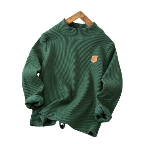 2025 Autumn/Winter Korean Style Knit Sweater for Boys and Girls, Children's Elastic Hoodie, Medium and Tall Collar Sweatshirt, Solid Color for Young Children