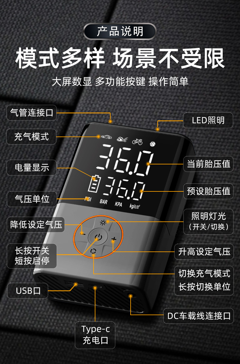 Car wireless air pump car portable air pump electric car tire high pressure pump inflatable treasure