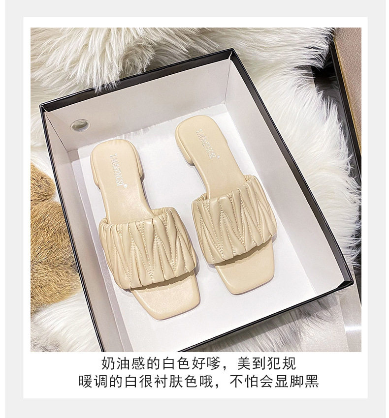 Dép lê nữ mùi vuông đế bằng chống trơn thoải mái đi ngoài trời — Màu Đen (không có chữ cái), Pink (không có chữ cái), Trắng sữa (không có chữ cái), Xanh sữa (không có chữ cái) chi tiết 11