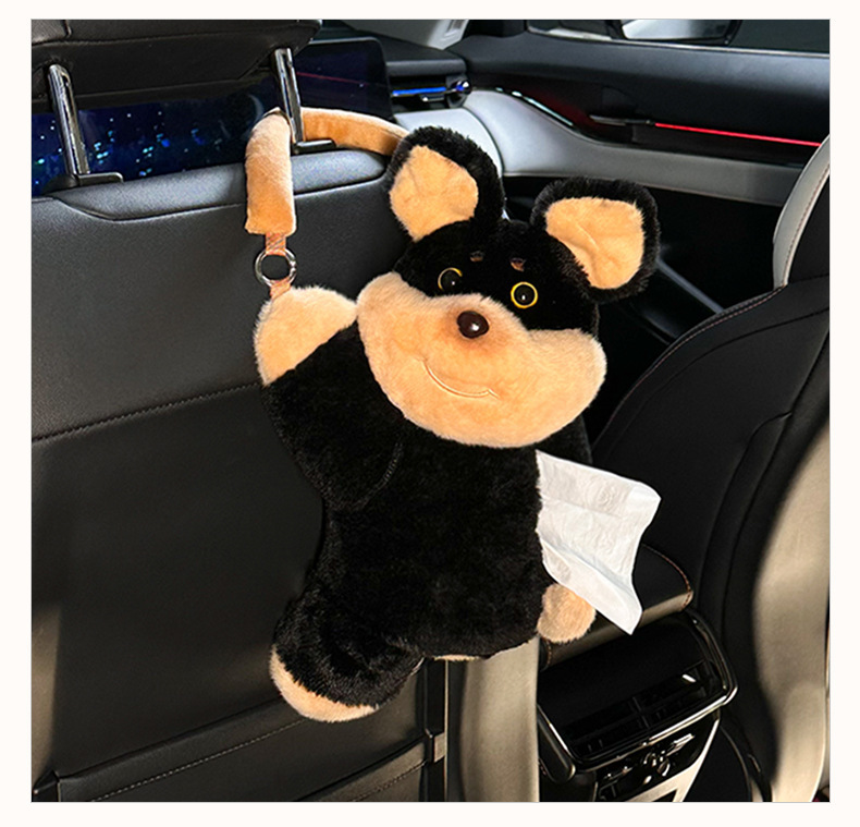 New car tissue box plush puppy car tissue dispenser cartoon cute bee dog car hanging tissue bag
