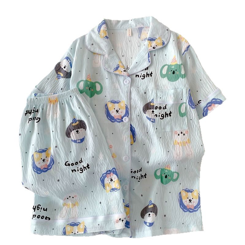 Impresión de dibujos animados suelta ropa de hogar de gran tamaño dormitorio de estudiantes puede usar dos piezas de verano nuevo pijama de algodón nublado