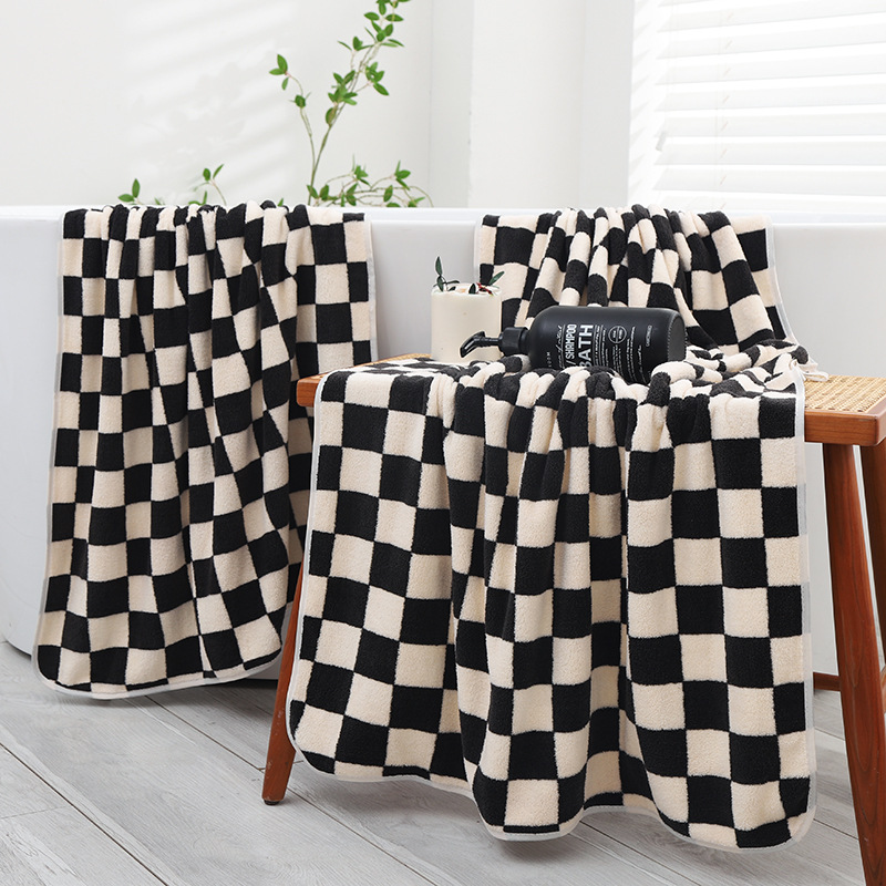 Coral veludo tablero de ajedrez toallas absorbentes suaves toallas de baño necesidades diarias creativas bienestar regalo conjunto de toallas de baño