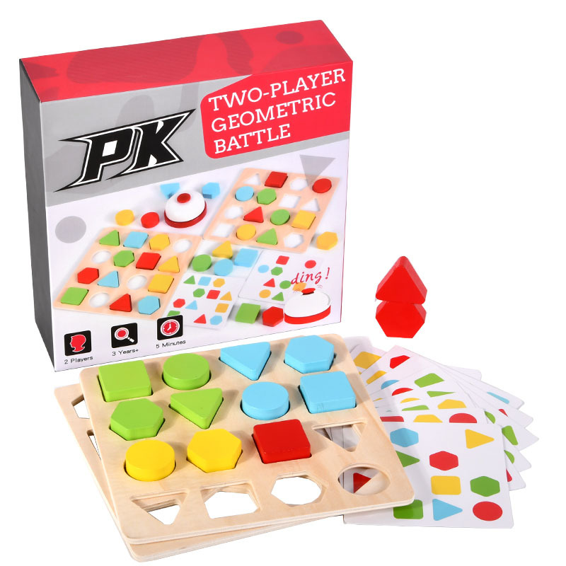 Educación temprana de los niños doble batalla rompecabezas color cognición inteligencia juego juguete geométrico producto madera forma a juego