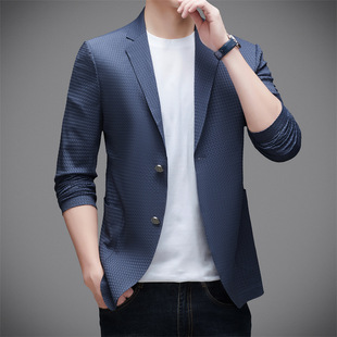 2025 New Jacquard Single West Stretch Casual Top Solid Color Spring and Autumn Thin Suit Men's Business Gentleman Jacket Trendy
