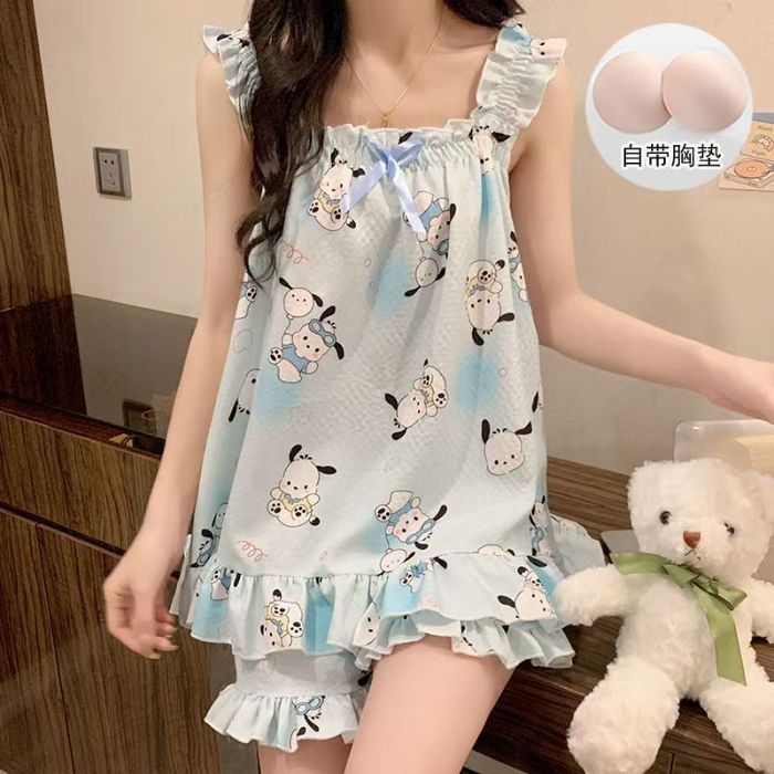 Cinturón de comercio exterior transfronterizo cojín en el pecho pijama niña verano camisola sexy dulce y lindo traje de servicio a domicilio fino