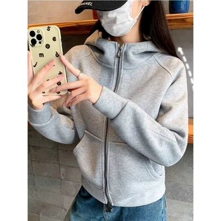 LULU同款开衫卫衣洋气女棉空气层修身显瘦卫衣小个子短款上衣欧美