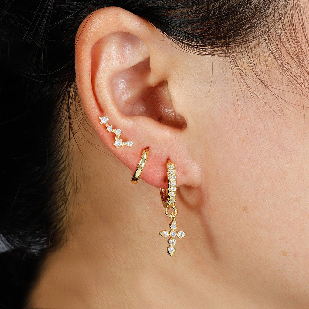 9g Weight Copper Ear Needle Material 18K Gold Plated Plating Material Zircon Inlay Material Charm Sleeper Hoop Earrings, Drop Earrings Classification 1 Pair Quantity Daily Occasion Copper Material Cross, Water Droplets, Lightning Pattern All Seasons Season Women's Gender Vintage Style Style 1 Pair Vintage Style Cross Water Droplets Lightning Copper Zircon 18K Gold Plated Drop Earrings 3