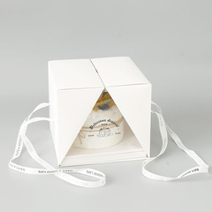 Portable transparent cake box 4 four 6 inches 8 inches birthday cake mousse dessert snack packaging tie box