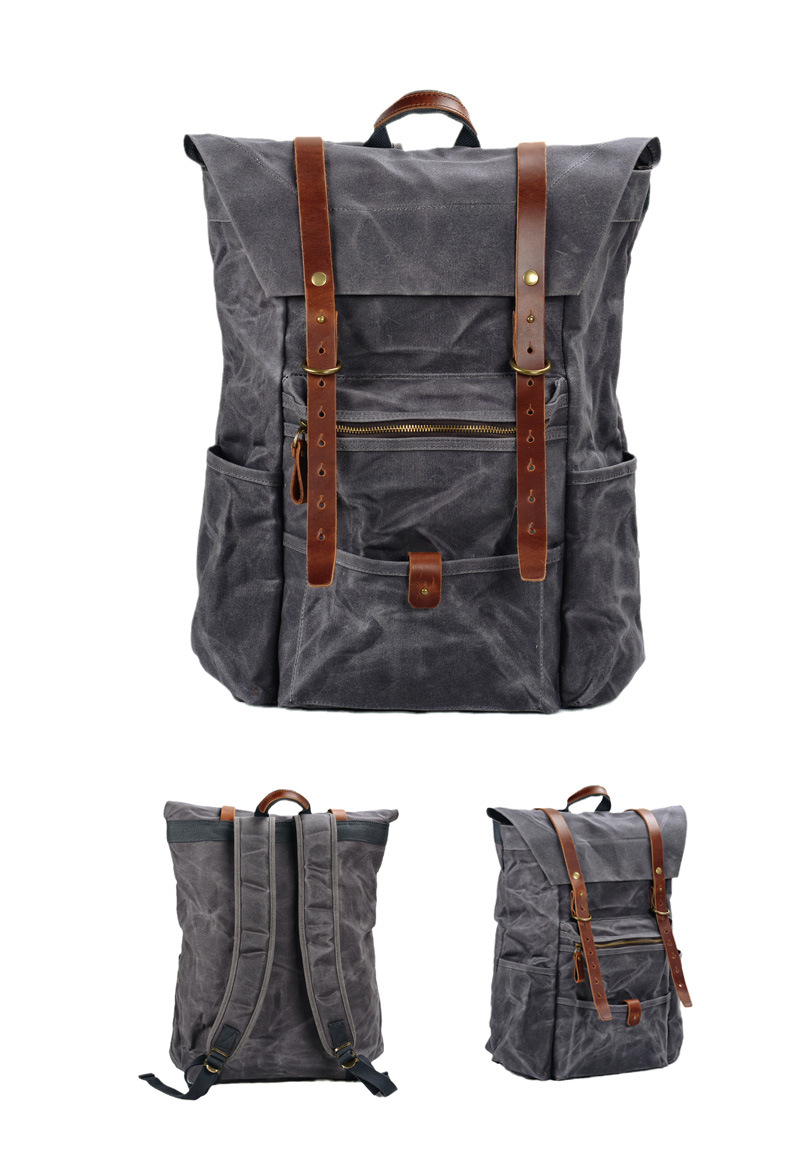 Sports & Entertainment New retro men's canvas backpack outdoor waterproof hiking bag large capacity camping bag_voghion.com