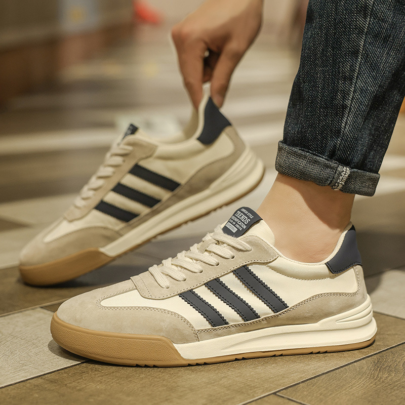 Board Shoes Men's 2024 New Spring and Autumn All-match Comfortable Men's Shoes Wear-resistant Top Layer Pigskin Explosions Breathable Four Seasons Casual Shoes