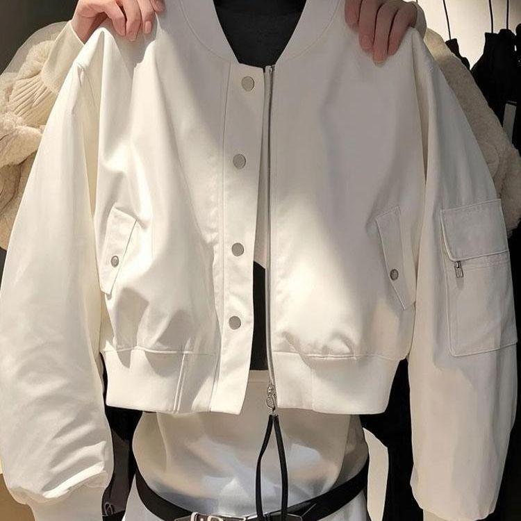 Casual and Lazy Street-Style White Jacket for Women, 2026 Spring New Short Loose Cool Trendy Top