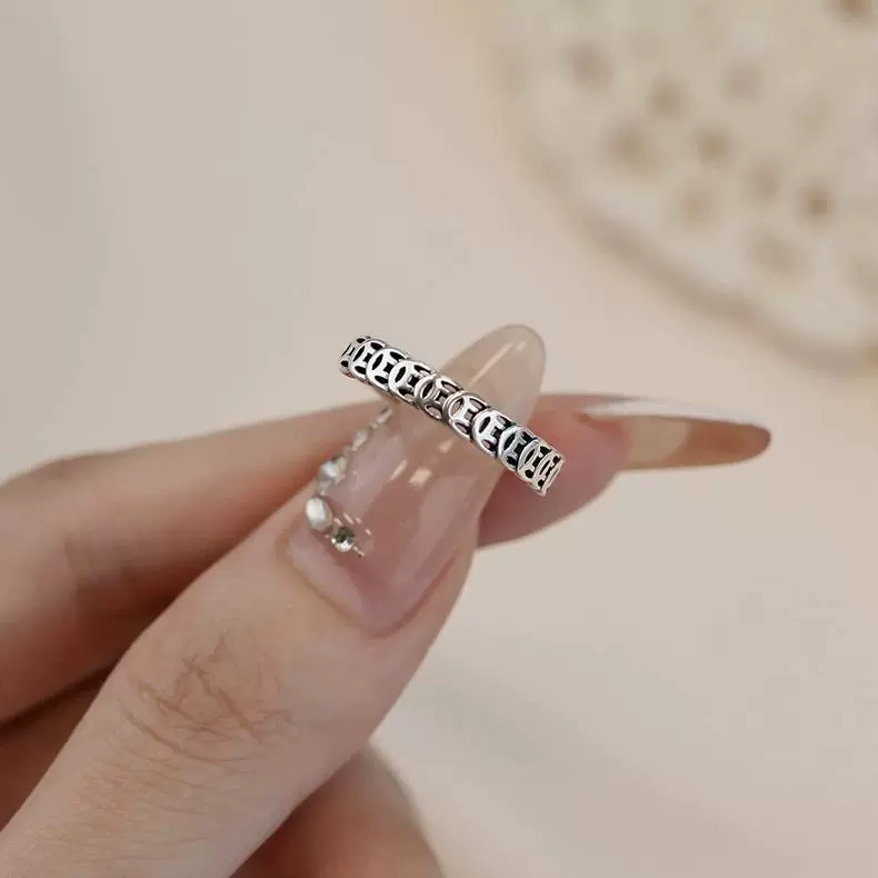 s999足银钱多多复古风铜钱戒指简约时尚招财转运指环气质小众手饰