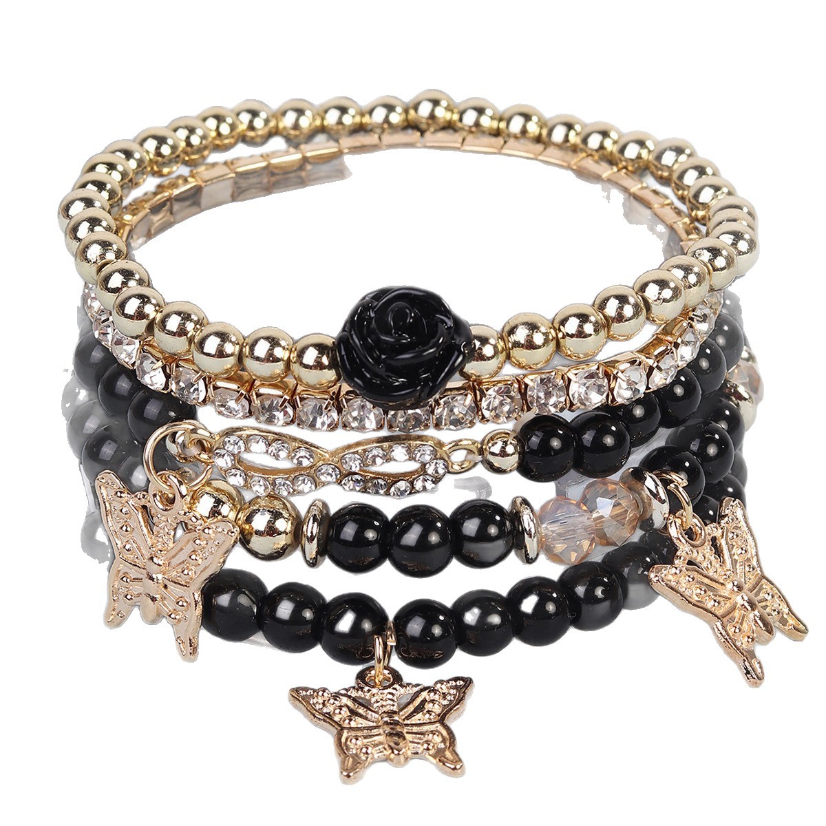 Elegant Multi-layer Rose Bracelet With Rhinestones And Pearls_voghion.com