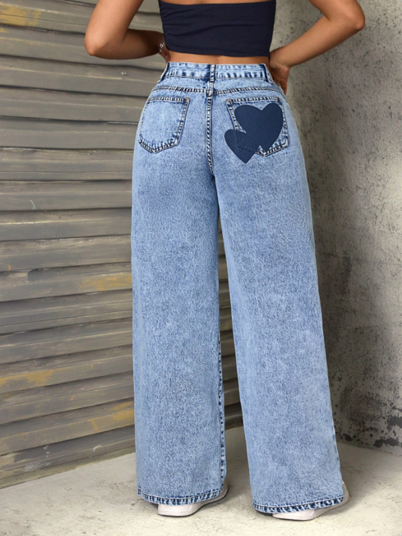 Women's Clothing Retro Women's Denim Trousers Heart Print Loose Fit European American Style For Formal & Casual_ecoleips.com