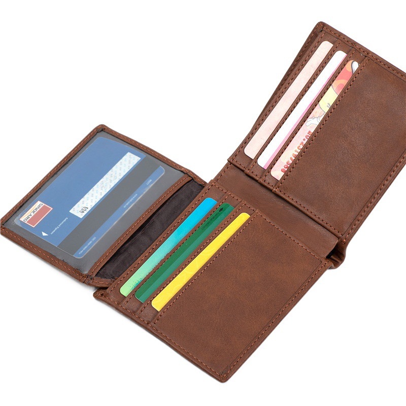 Flip Up and Down PU Coffee Fashion Casual Men's Wallet Multi Card Short Wallet Laser Carving Engraving