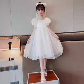 女童连衣裙夏季2024新款洋气儿童白色纱裙礼服裙女孩超仙公主裙