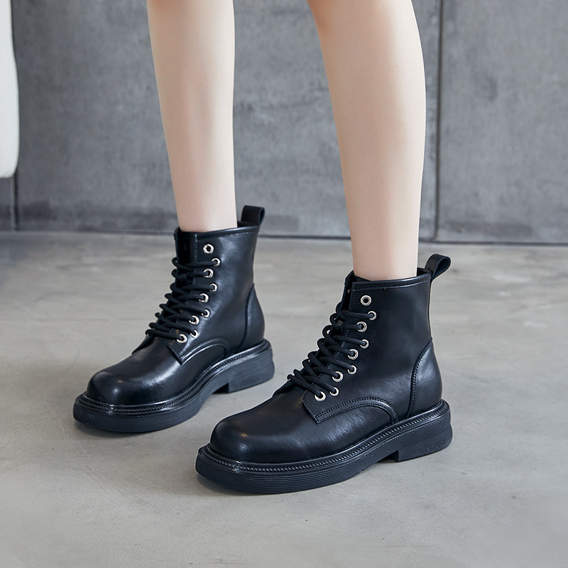 厚底牛皮马丁靴女2021新款高帮女鞋英伦风切尔西靴简约款短筒靴女