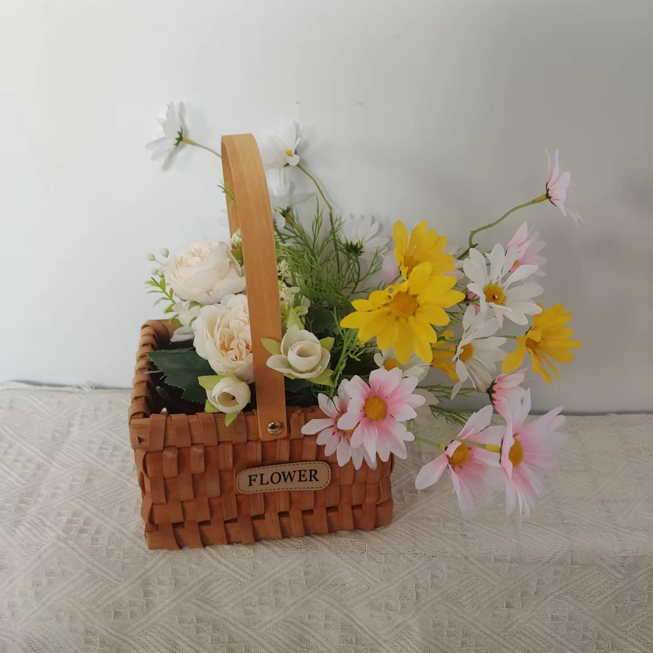 1492g Weight Storage Basket Storage & Cleaning 1 Piece Quantity Home Occasion Wood Material Valentine'S Day Festival Bow Knot Pattern Pastoral Style Pastoral Bow Knot Wood Storage Basket 3
