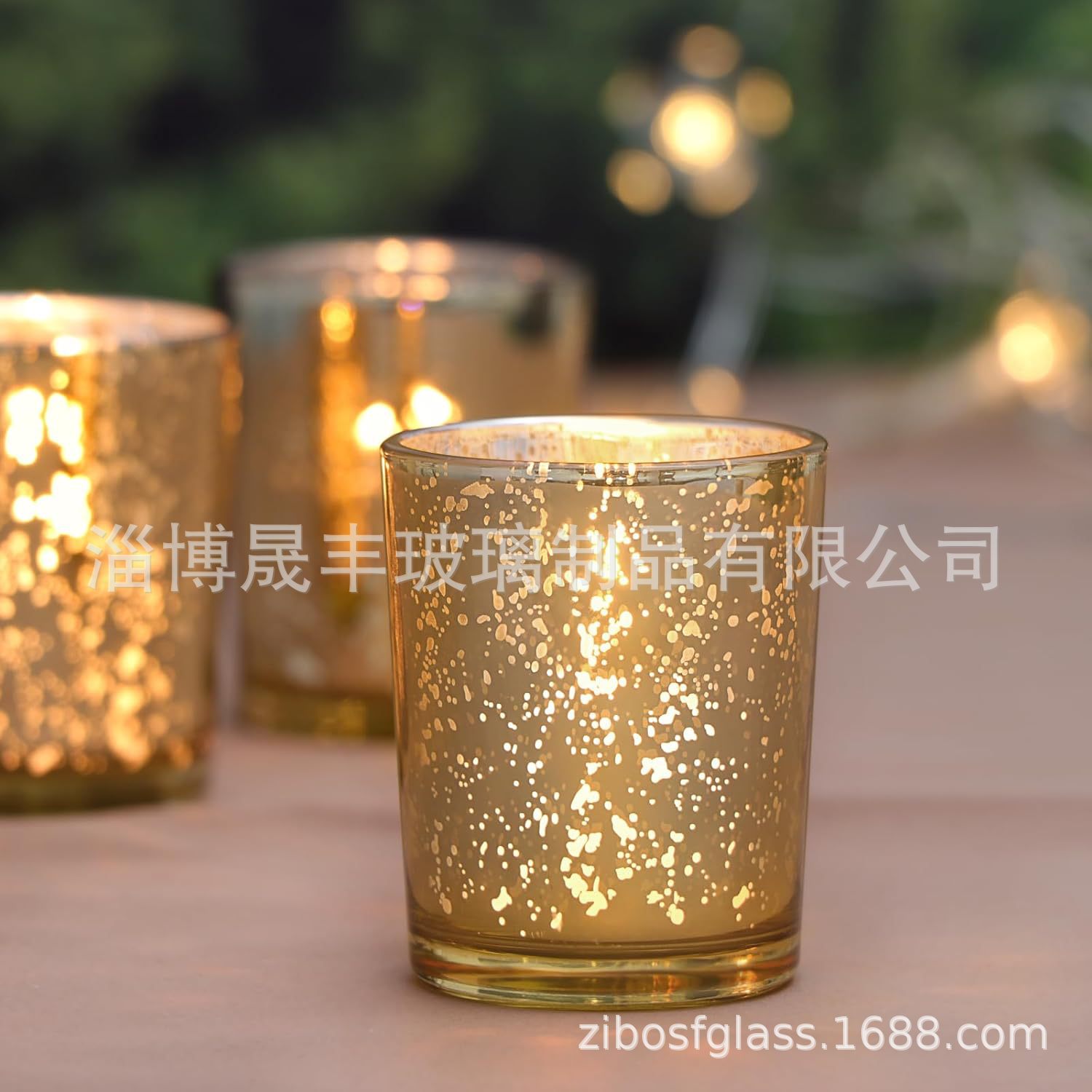现货供应跨境电商热销亚马逊圣诞电镀碎银星空烛台蜡烛杯