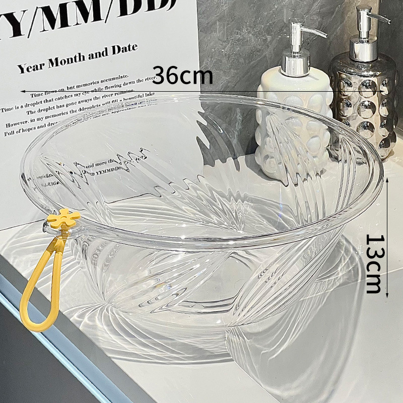 透明PET加厚洗脸盆家用三件套轻奢高颜值塑料水波纹脸盆洗衣盆子|undefined