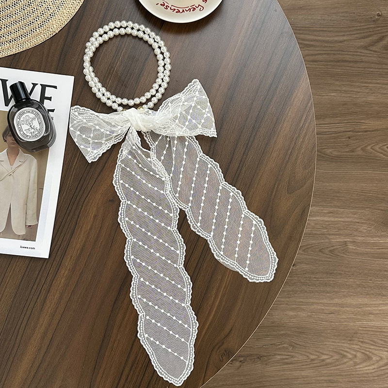 Collar de perlas Nueva bufanda de seda de encaje con cadena de clavícula francesa