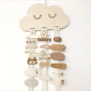 Simple Nordic style hot cloud wood hair clip hair accessories storage artifact kindergarten children's room wall hanging wholesale