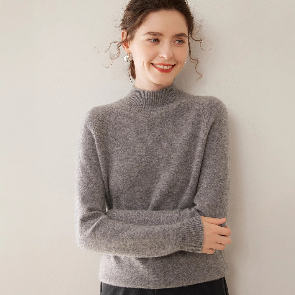 백 캐시미어 의류 마운틴 캐시미어 스웨터 여성 하프 터틀넥 두꺼운 느슨한 가을과 겨울 새로운 니트 베이스 스웨터