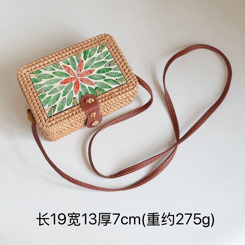 (Green leaves and red flowers) small square bag-19*13*7CM