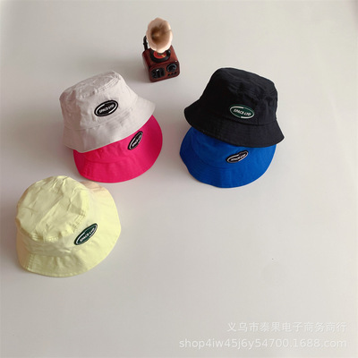 日系平顶纯色儿童帽子春夏季男童女童渔夫帽子宝宝出游盆帽水桶帽