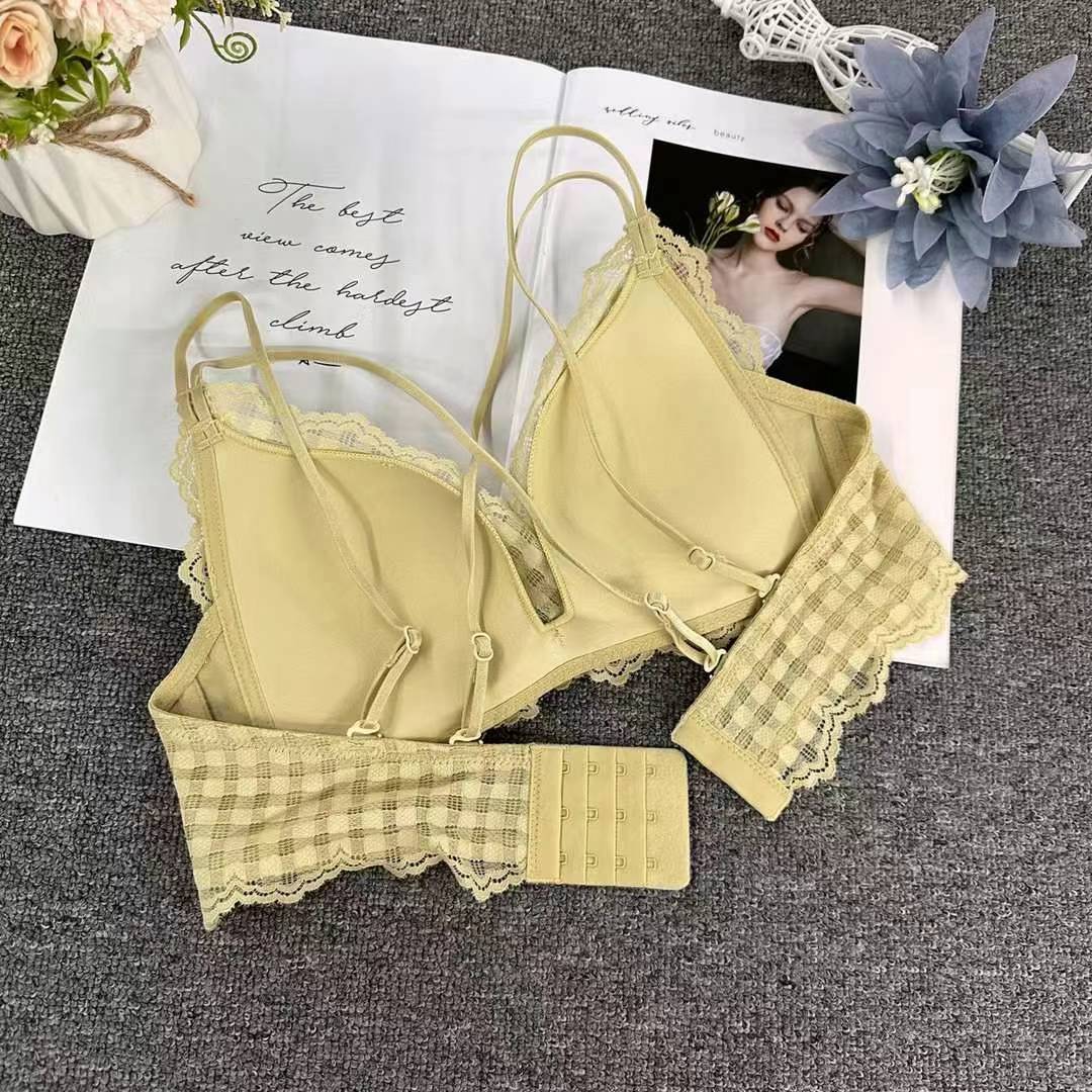 Nuevo sujetador de encaje francés de moda de encaje jacquard transpirable y cómodo ajustable anti-caída se reúne en tres filas de botones