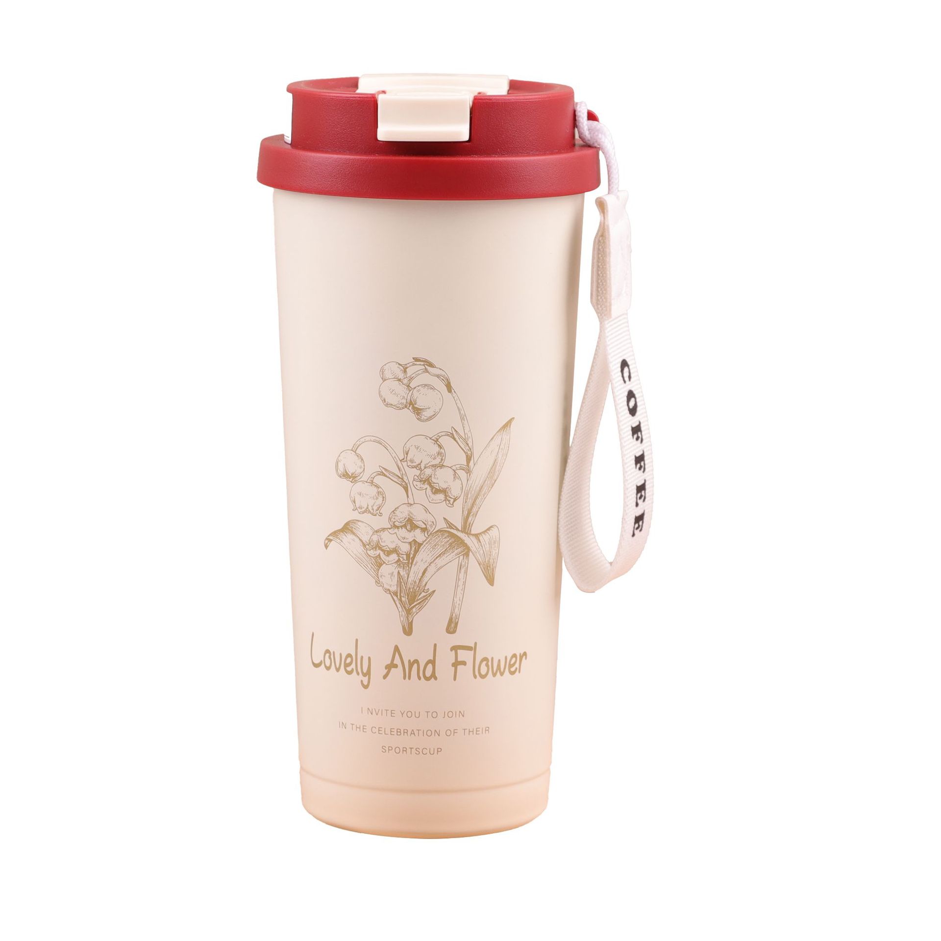 Red orquídea de campana 304 taza de café de acero inoxidable taza de paja de mano taza de aislamiento de agua portátil de oficina al aire libre taza de aislamiento de agua