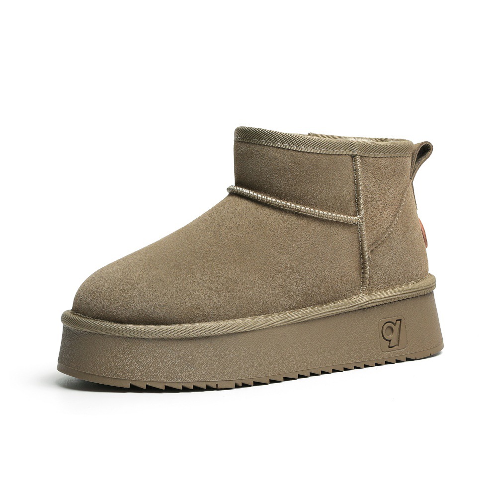 Botas de nieve de invierno de lana de mujer con cachemira de piel de vaca con base gruesa anti-deslizante y alta calentamiento botas de algodón zapatos de algodón