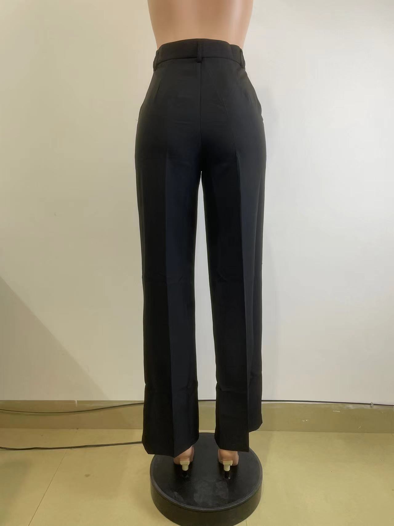 High waisted straight wide leg casual trousers_mkmklike.com