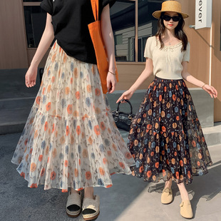 Design Sense Floral Skirt Women's 2025 New Spring Small Super Fairy Cake Skirt Printed A- Line Pleated Skirt