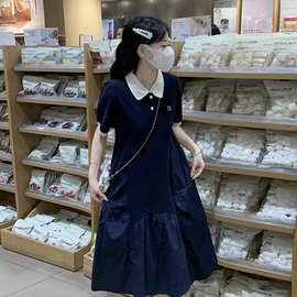 女童学院风翻领POLO裙连衣裙2026新款中大童洋气时髦短袖长裙童裙