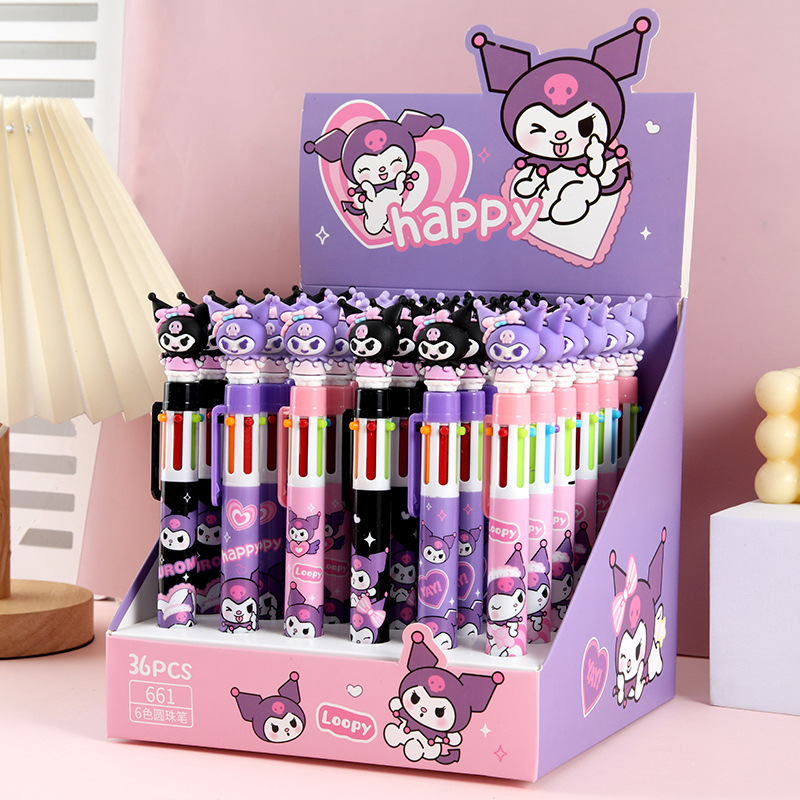 CYM - 661 dibujos animados cool beige seis colores bolígrafo adorable bolígrafo multifuncional para tomar notas con bolígrafo de presión