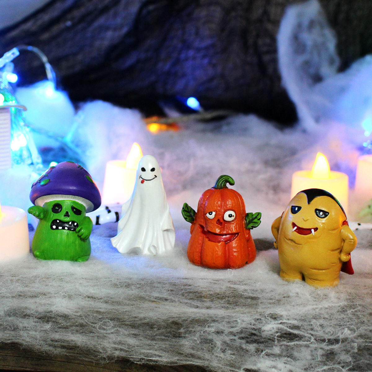 Halloween Little Monster Set Four Decorative Plug-in Ornaments Funny Cute Ghost Pumpkin Holiday Gift Resin Craft