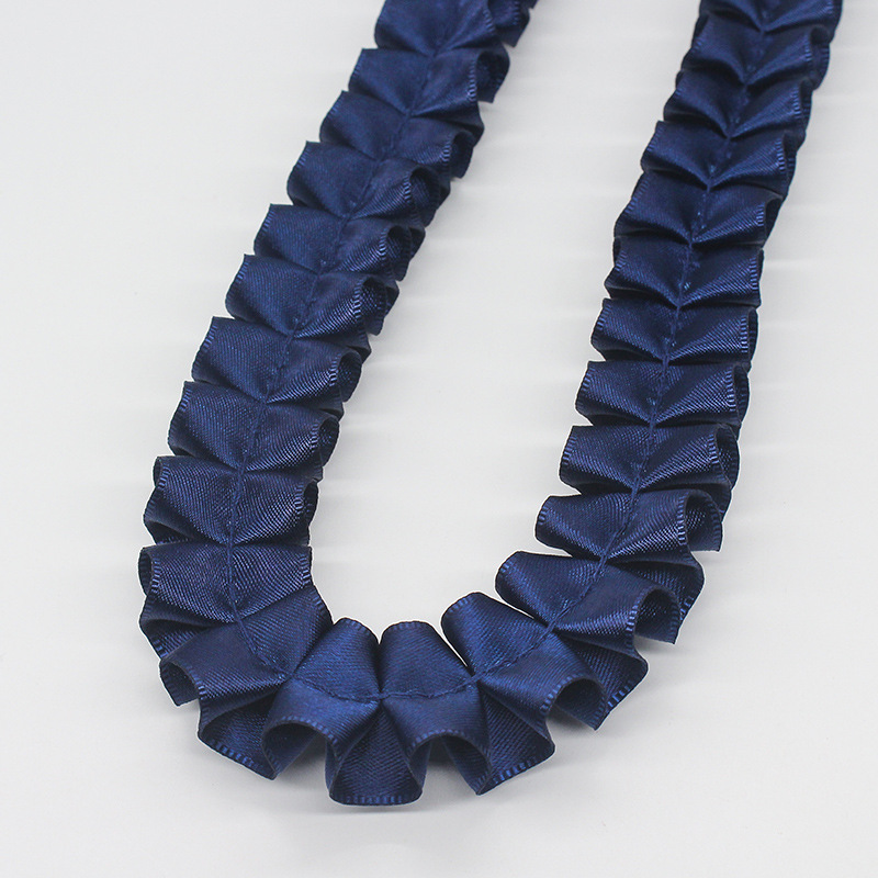 Fabricantes al por mayor de 2,5 cm de ancho doble poliéster plegado borde de lótus cinta DIY accesorios de ropa hecha a mano decoración cinta de encaje