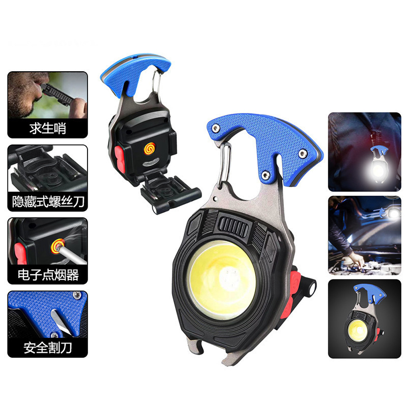 Cross-Border New Model Keychain Light, Outdoor Emergency Lighting, Multifunctional Cigarette Lighter with Cutter, Screwdriver, Key Light