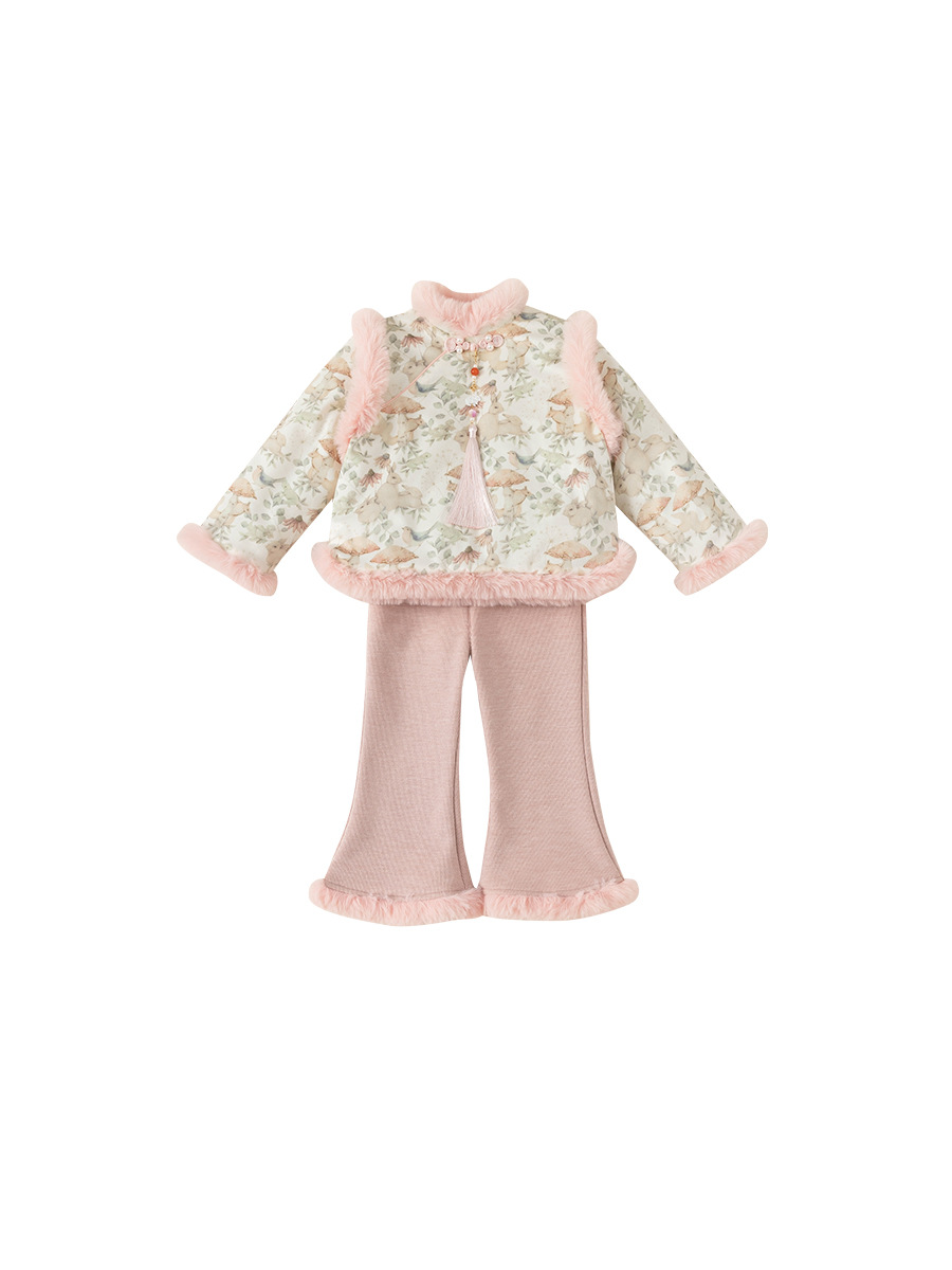 Yubao ropa infantil de niñas estilo nacional conjunto de invierno nuevo vestido de Año Nuevo bebé de dos piezas grueso conjunto